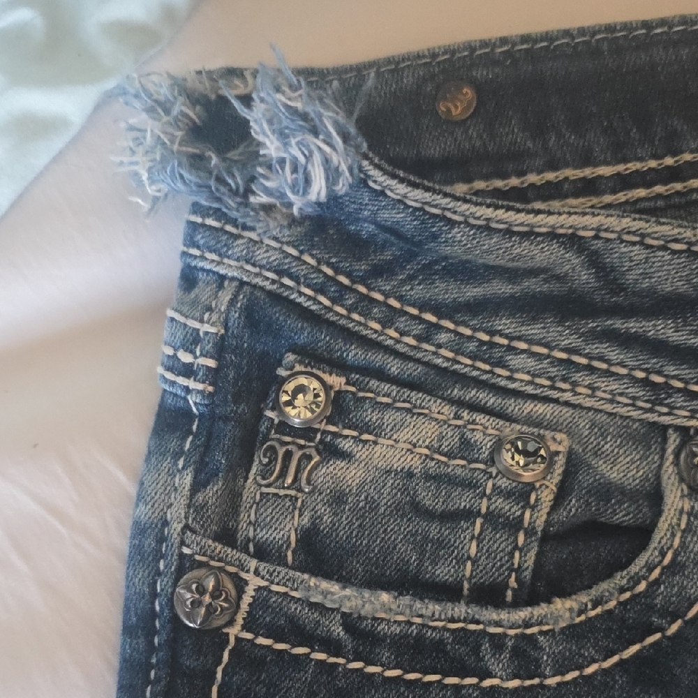 Miss Me Blue Straight Leg Jeans (Waistband Was Cut) 25"x29" Inseam - Picture 3 of 9